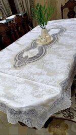 ⁦مفرش سفرة تركي فخم بتطريز راقٍ ابيض – مقاس 130×225 سم⁩ - الصورة ⁦2⁩
