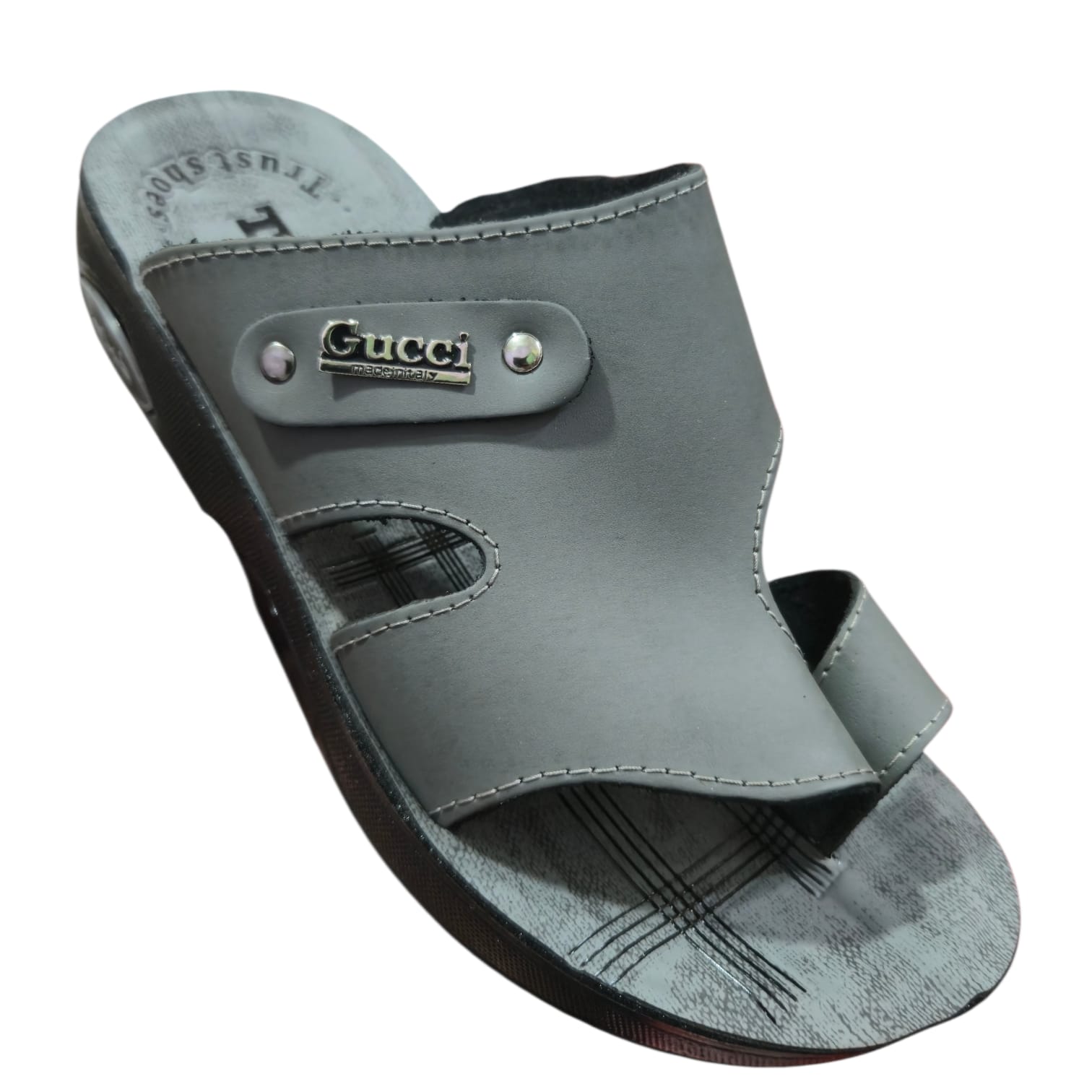 WhatsApp Image 2025-12-14 at 22.52.40 (2) شبشب جلد رجالي رمادي فاخر خامة تركي جلد طبيعي - الصورة 1