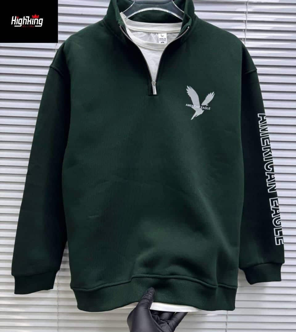 WhatsApp Image 2026-02-06 at 22.06.17 (1) 12 × سويتشرت نص سوستة قطن اسفنجي اخضر - الصورة 1