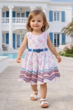 1 دستة × طقم بيبي فستان مع حزام وجاكيت جينز وشنطة