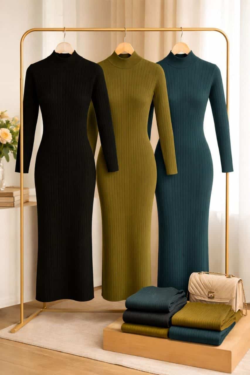 فستان حريمي هاف كول ريب مضلع قطن 100% – 16 قطعة للجملة فستان حريمي هاف كول ريب مضلع قطن 100% – 16 قطعة للجملة