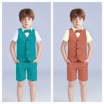 طقم أطفال 4 قطع تصدير (شميز + شورت + فيست + بابيون) – 36 قطعة
