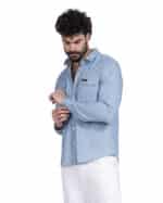  5 ×  قميص جبردين 2 جيب كبسوله ليزر مطبوع ازرق code 2016