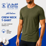 القطان فانله رجالي Crew neck T-shirt ممشط فاخر زيتي - دسته