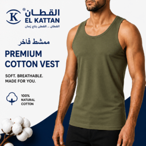 القطان فانله رجالي Cotton vest ممشط فاخر زيتي - دسته