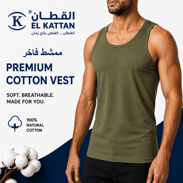 القطان فانله رجالي Cotton vest ممشط فاخر زيتي - دسته